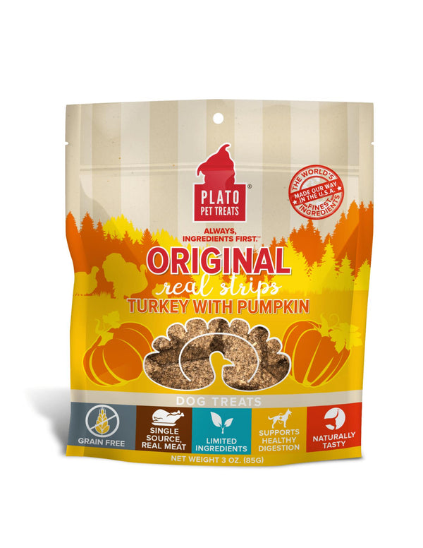 Plato Original Real Strips Turkey with Pumpkin Dog Treats