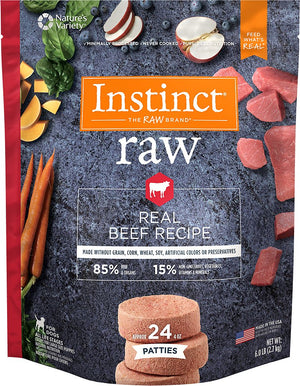 Instinct Frozen Raw Patties Grain-Free Real Beef Recipe Dog Food, 6-lb
