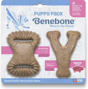 Benebone Puppy Pack Bacon Flavor Puppy Chew Toy, 2-count