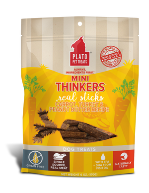 Plato Mini Thinkers Carrot, Turkey & Peanut Butter Recipe Grain-Free Dog Treats