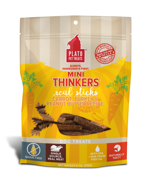 Plato Mini Thinkers Carrot, Turkey & Peanut Butter Recipe Grain-Free Dog Treats