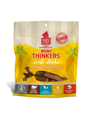 Plato Mini Thinkers Carrot, Turkey & Peanut Butter Recipe Grain-Free Dog Treats