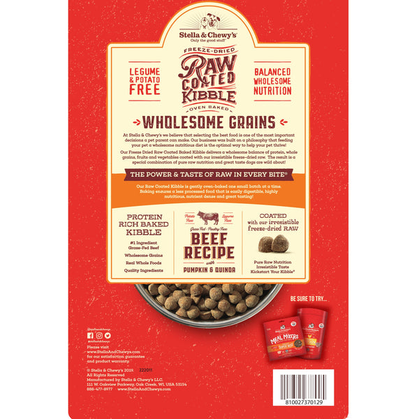 Stella & Chewy's Croquettes Cuites Enrobées de Viande Crue Grains entiers BÅ“uf, Citrouille & Quinoa Nourriture sèche pour chiens