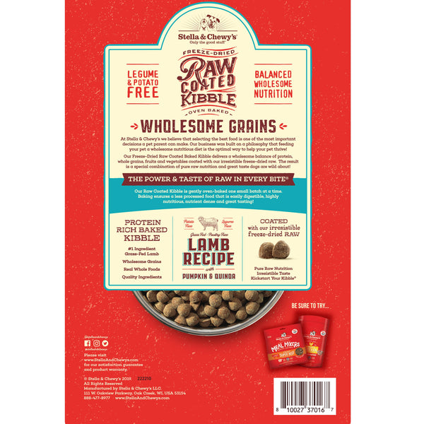 Stella & Chewy's Croquettes Cuites Enrobées de Viande Crue Grains entiers Agneau, Citrouille & Quinoa Nourriture sèche pour chiens