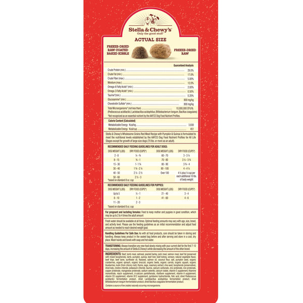 Stella & Chewy's Mélange Cru Grains entiers Recette Viande Rouge, Citrouille & Quinoa Nourriture sèche pour chiens