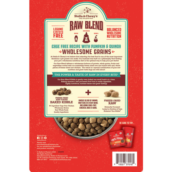 Stella & Chewy's Mélange Cru Grains entiers Recette Sans Cage, Citrouille & Quinoa Nourriture sèche pour chiens