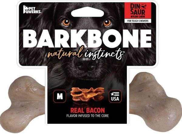 Pet Qwerks Dinosaur BarkBone Bacon Chew Dog Toy