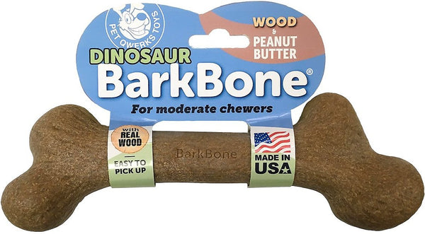 Pet Qwerks Dinosaur BarkBone Wood & Peanut Butter Chew Dog Toy