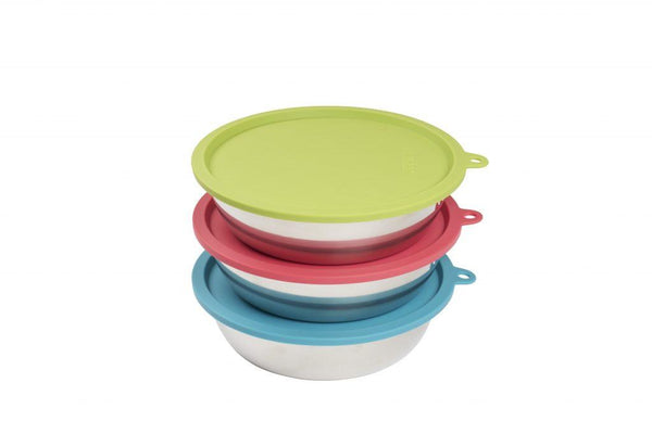 Messy Mutts Stainless Bowls with Silicone Lids for Dogs, 6-piece