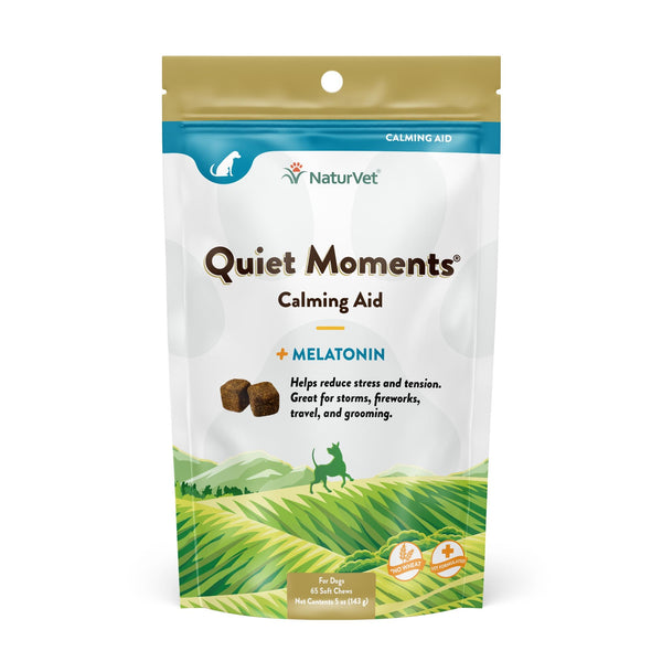 NaturVet Quiet Moments Calming Aid Plus Melatonin Soft Chews Dog Supplement, 65-count