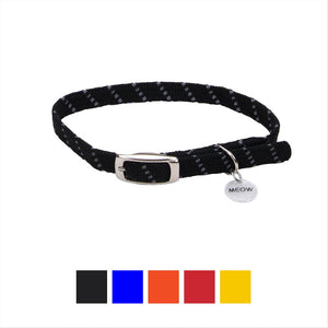 ElastaCat Reflective Safety Stretch Cat Collar, Black, 10-in