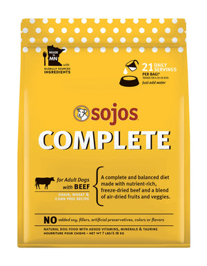 Sojos Recette complète de bœuf pour adultes Sans céréales Nourriture crue lyophilisée pour chiens