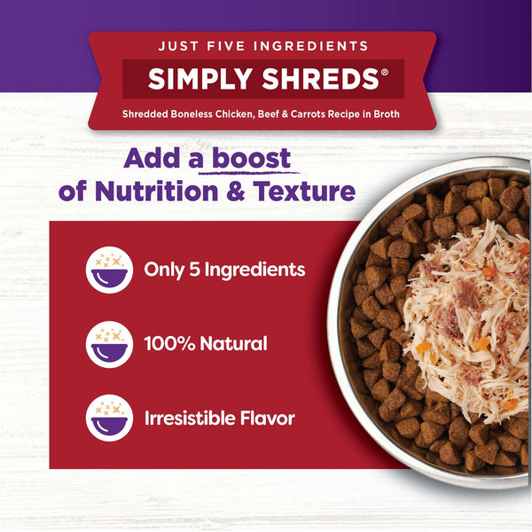 Wellness Bowl Boosters Simply Shreds Chicken, Beef & Carrots Grain-Free Wet Dog Food Topper