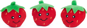 ZippyPaws Strawberry Miniz Dog Toy, 3-count
