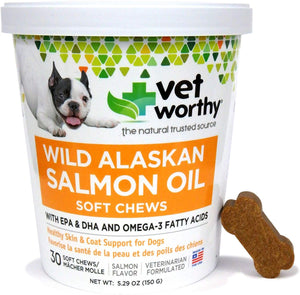Vet Worthy Wild Alaskan Salmon Oil Soft Chews Dog Supplement, 30-count