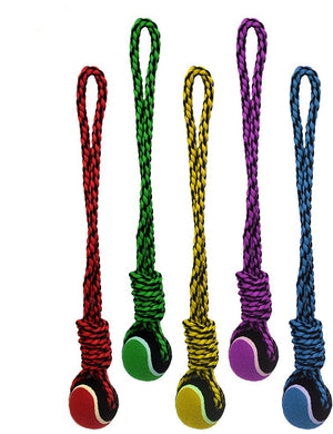 Multipet Nuts For Knots Long Rope Tug & Tennis Ball Dog Toy, Color Varies, 20-in