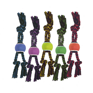 Multipet Nuts for Knots 3-Knot Rope & Tennis Ball Dog Toy, Color Varies, 15-in