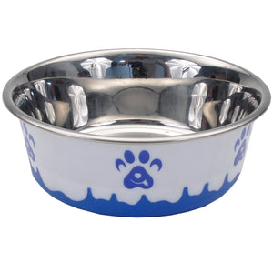 Coastal Maslow Non-Skid Paw Design Dog Bowl, Blue/White