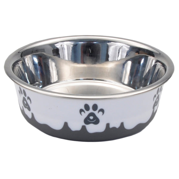 Coastal Maslow Non-Skid Paw Design Dog Bowl, Grey/White