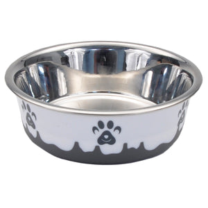 Coastal Maslow Non-Skid Paw Design Dog Bowl, Grey/White