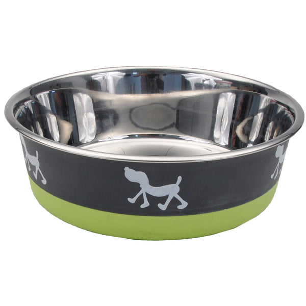 Coastal Maslow Non-Skid Pup Design Dog Bowl, Green/Gray