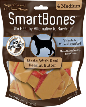 SmartBones Os à mâcher moyen au beurre de cacahuète Friandises pour chiens, pack de 4
