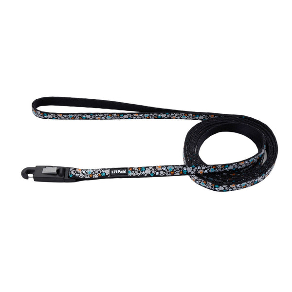 Li'l Pals Reflective Dog Leash, Teal Orange Paws, 3/8-in x 6-ft