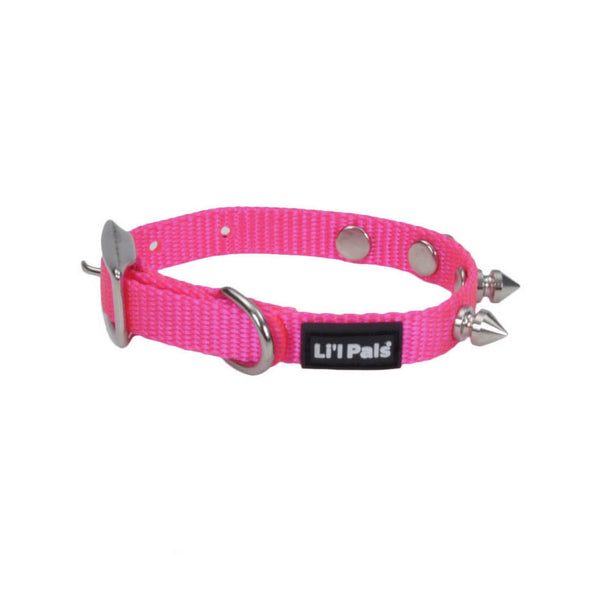 Li'l Pals Spiked Nylon Dog Collar, Neon Pink