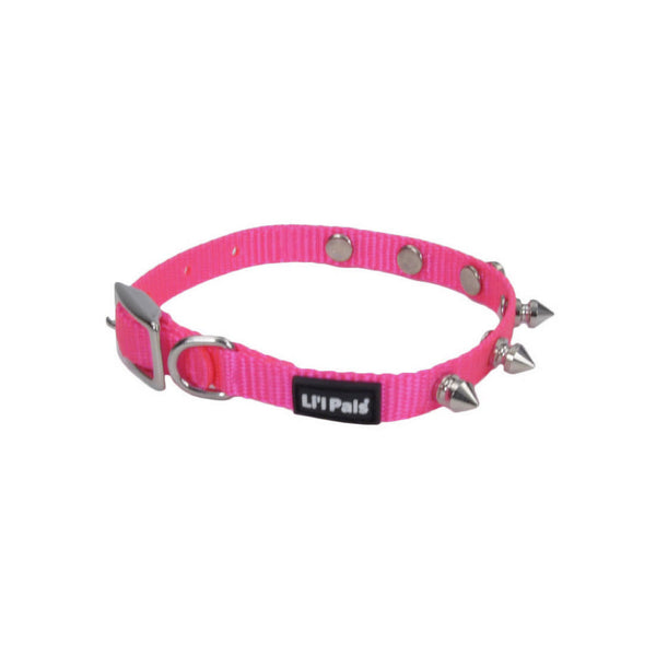 Li'l Pals Spiked Nylon Dog Collar, Neon Pink