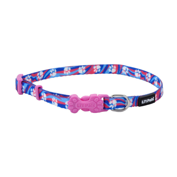 Li'l Pals Adjustable Patterned Dog Collar, Light Blue Paw