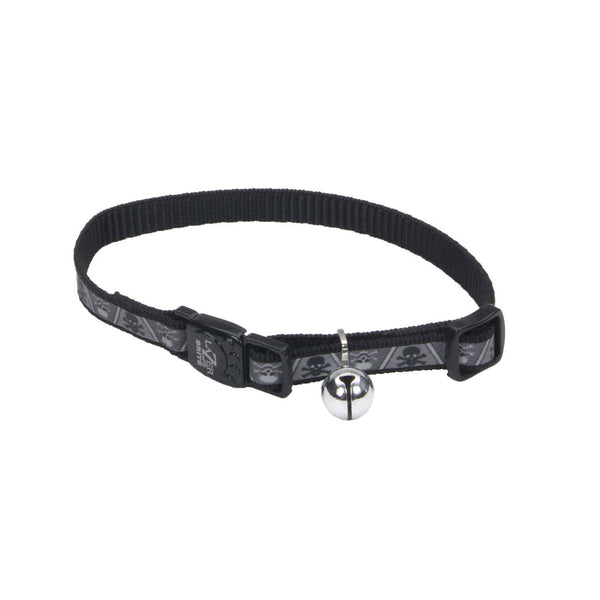 Lazer Brite Reflective Adjustable Breakaway Cat Collar, Skulls & Cross Bones