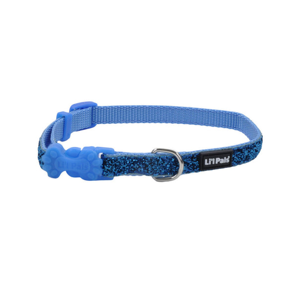 Li'l Pals Adjustable Collar with Glitter Overlay for Dogs, Blue Sparkles
