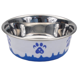 Coastal Maslow Non-Skid Paw Design Dog Bowl, Blue/White