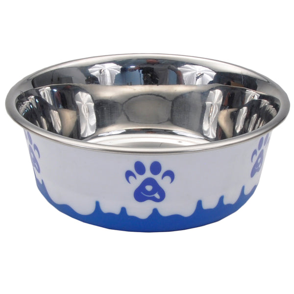 Coastal Maslow Non-Skid Paw Design Dog Bowl, Blue/White