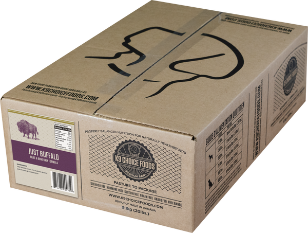 K9 Choice Foods Formule viande et os uniquement buffle congelée pour chiens