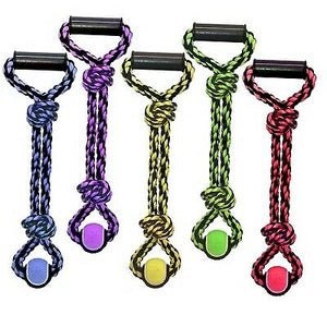 Multipet Nuts for Knots 2-Knot Rope Tug with Tennis Ball Dog Toy, Color Varies