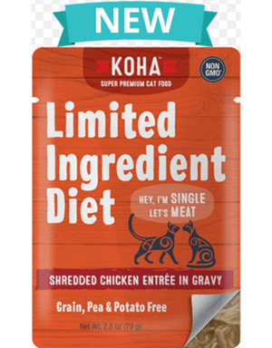 KOHA Entrée de poulet effiloché à ingrédients limités en sauce pour chat nourriture humide