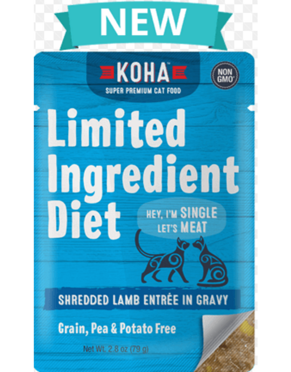 KOHA Entrée d'agneau effiloché à ingrédients limités en sauce Nourriture humide pour chats