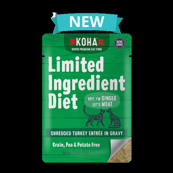 KOHA Entrée limitée en ingrédients pour chats, Dinde effilochée en sauce Pâtée humide pour chats