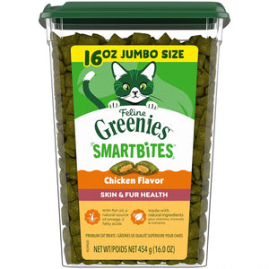 Feline Greenies SmartBites Healthy Skin & Fur Chicken Flavor Cat Treats, 2.1-oz