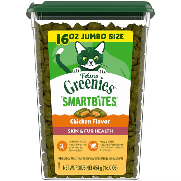 Feline Greenies SmartBites Healthy Skin & Fur Chicken Flavor Cat Treats, 2.1-oz