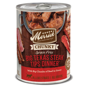 Merrick Chunky Grain-Free Big Texas Steak Tips Dinner Canned Dog Food