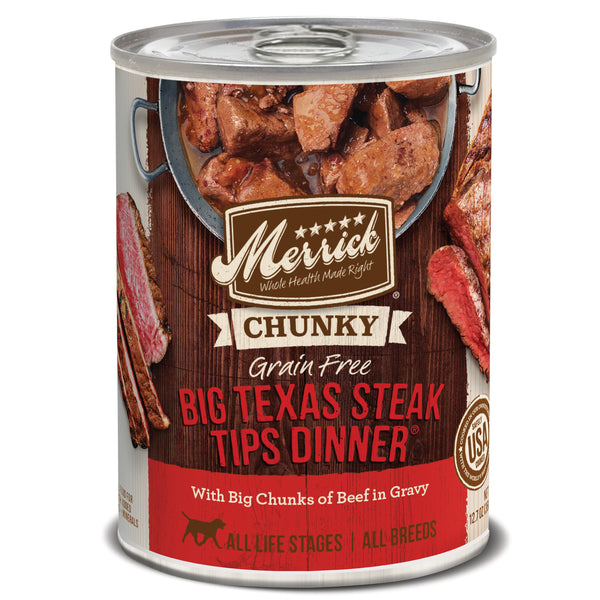 Merrick Chunky Grain-Free Big Texas Steak Tips Dinner Canned Dog Food