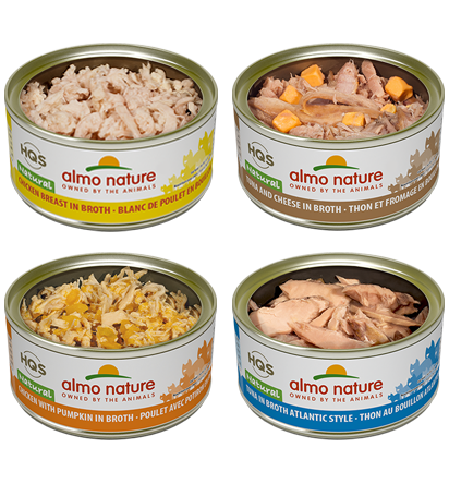 Almo Nature HQS Natural Chicken Breast, Tuna & Cheese, Chicken with Pumpkin, Atlantic Tuna Rotational Pack Adult Grain-Free Wet Cat Food, 2.47-oz, 12-pack